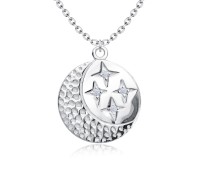Beautiful Stars and Moon Shaped Silver Necklace SPE-5243
